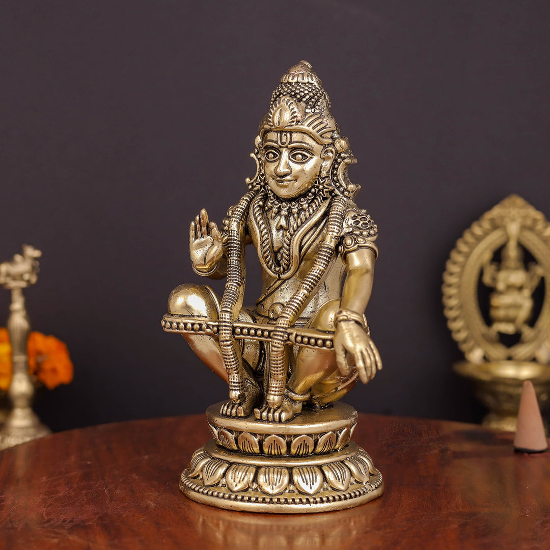 Brass Superfine Ayyappa Swamy Idol For Home Temple Decor 5 Inch