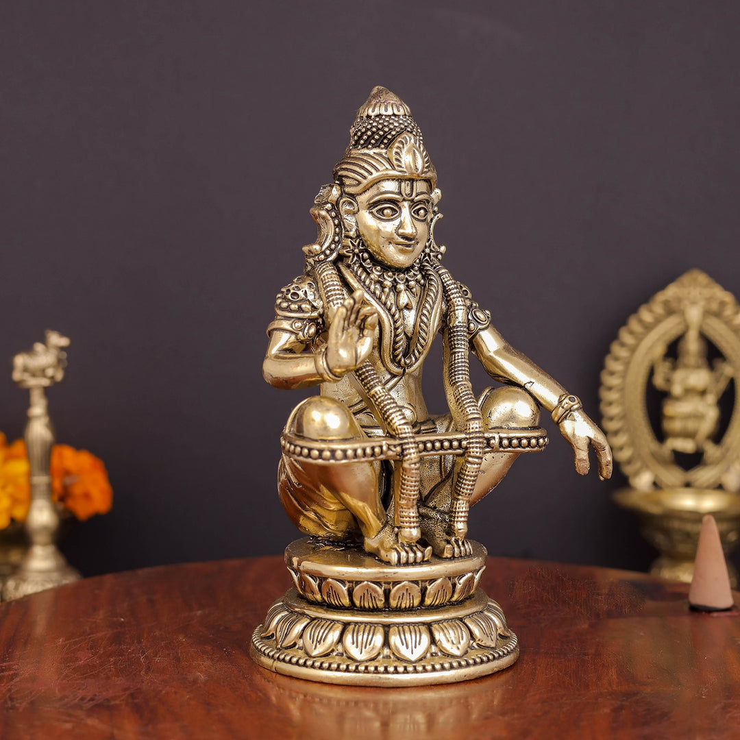 Brass Superfine Ayyappa Swamy Idol For Home Temple Decor 5 Inch