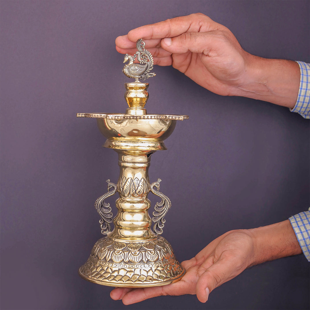 Brass Superfine Designer Peacock Diya Oil Lamp 10.5 Inches