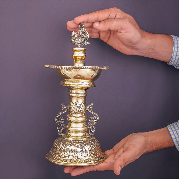 Brass Superfine Designer Peacock Diya Oil Lamp 10.5 Inches