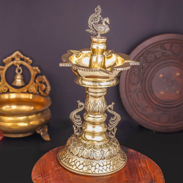 Brass Superfine Designer Peacock Diya Oil Lamp 10.5 Inches