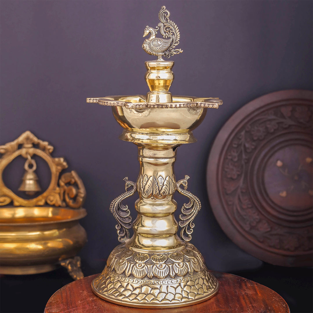 Brass Superfine Designer Peacock Diya Oil Lamp 10.5 Inches
