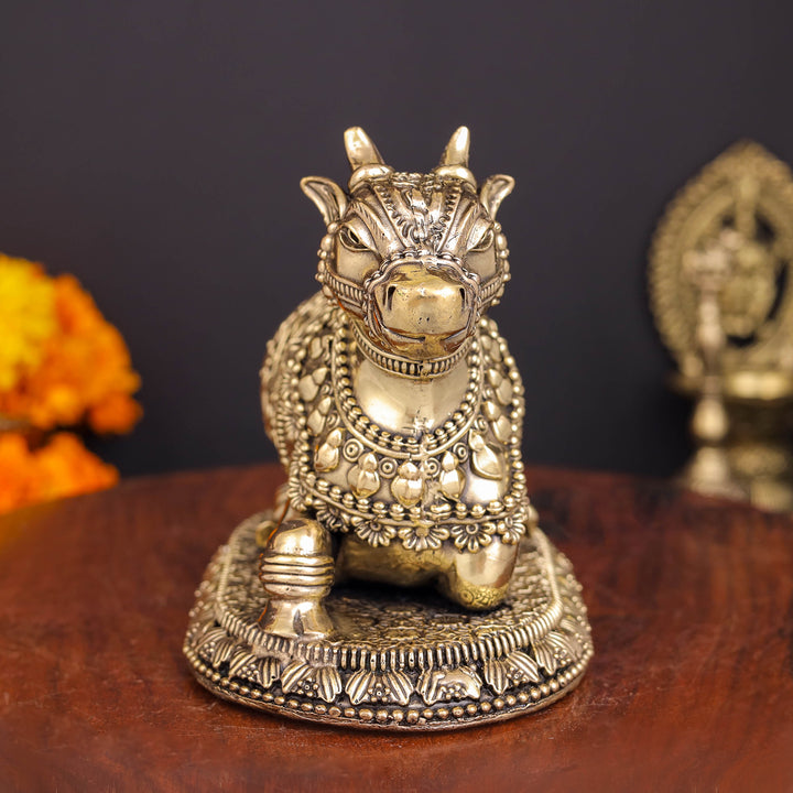 Brass Antique Nandi Statue 5"