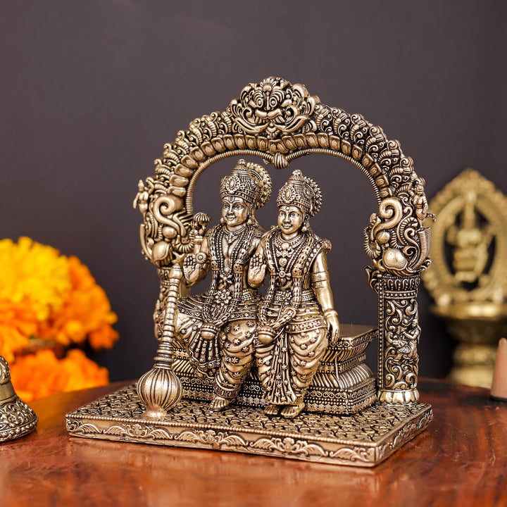 Brass Superfine Blessing Lakshmi Narayan Idol With Kirtimukha Prabhavali 4.5 Inch