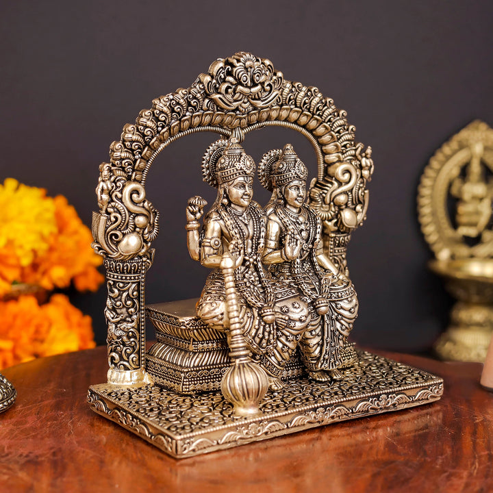 Brass Superfine Blessing Lakshmi Narayan Idol With Kirtimukha Prabhavali 4.5 Inch