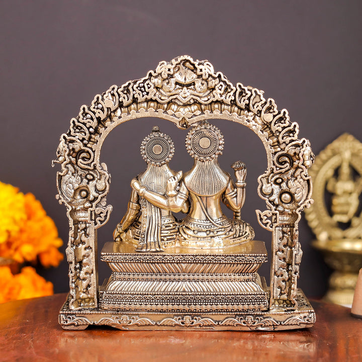 Brass Superfine Blessing Lakshmi Narayan Idol With Kirtimukha Prabhavali 4.5 Inch