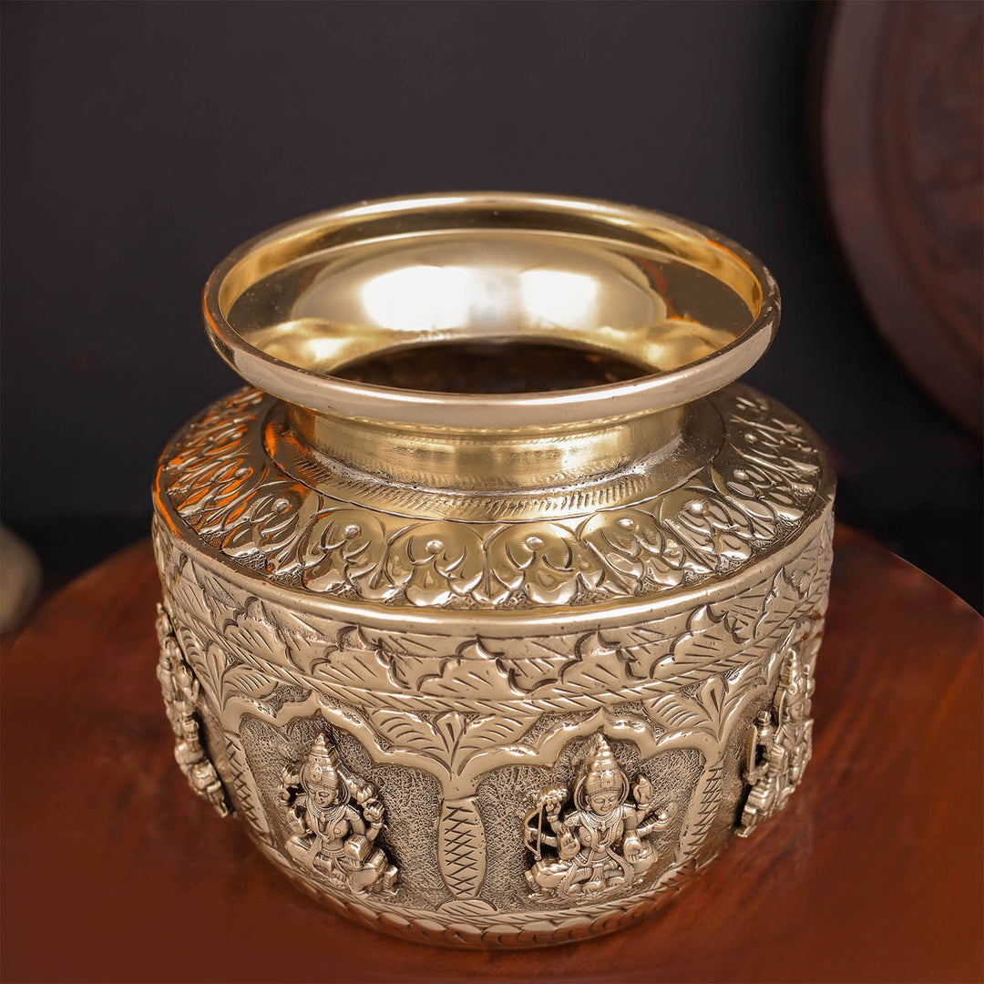 Brass Superfine Ashtalakshmi Kalash Handcrafted Divine Pot 4.5 Inches
