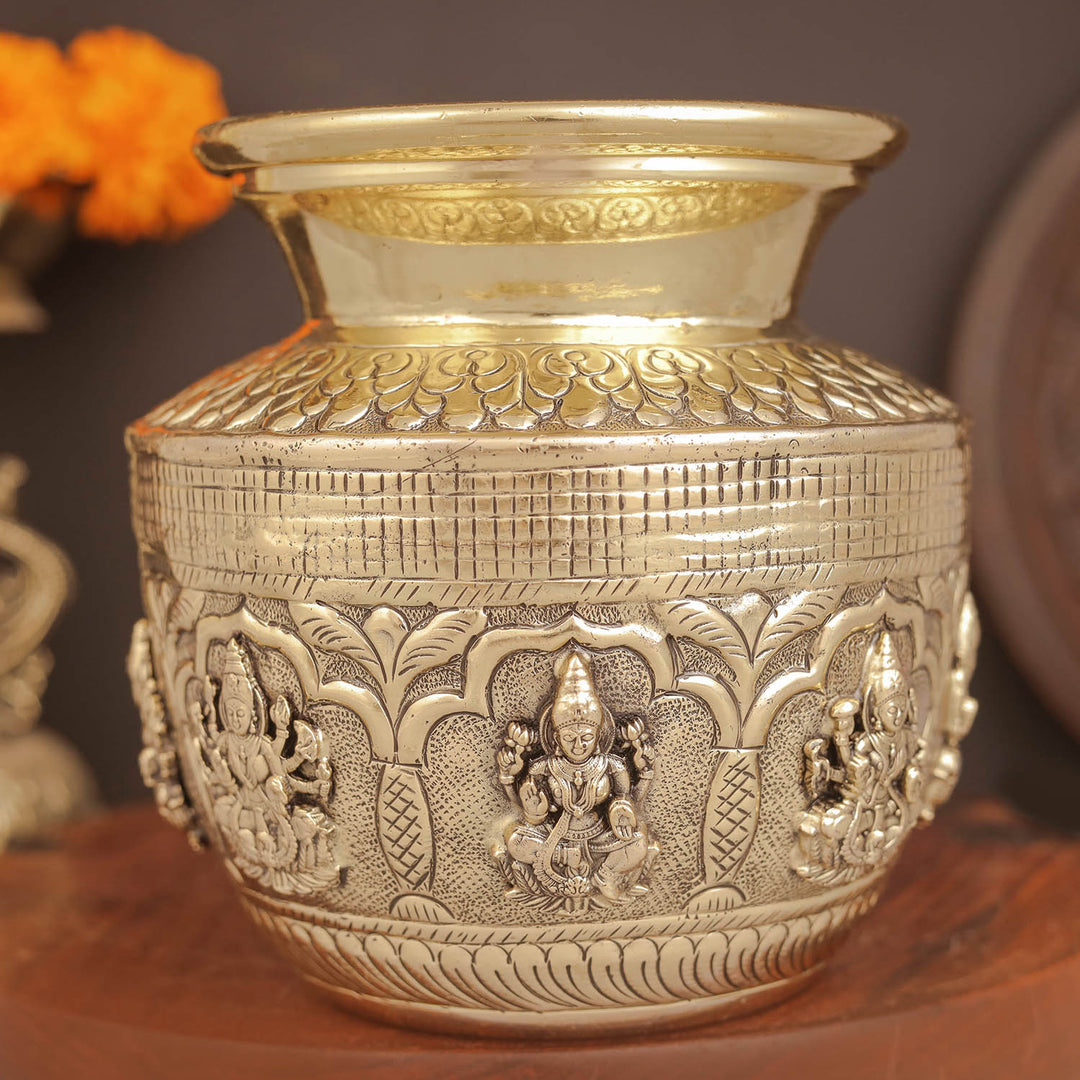 Brass Superfine Ashtalakshmi Kalash Intricately Handcrafted 5 Inches