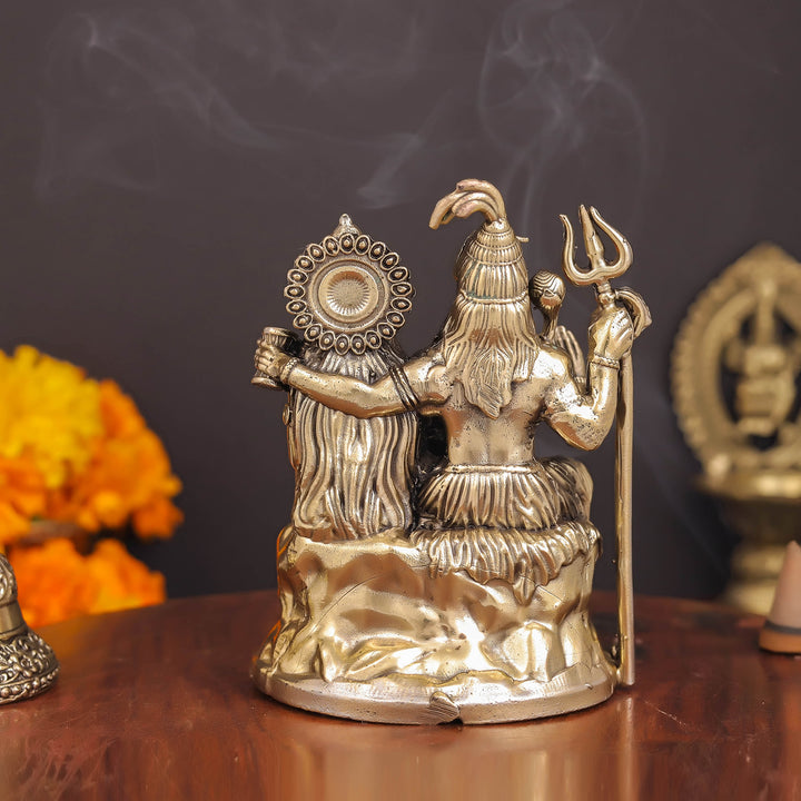 Brass Superfine Shiva and Parvati With Ganesha Idol 4 Inch