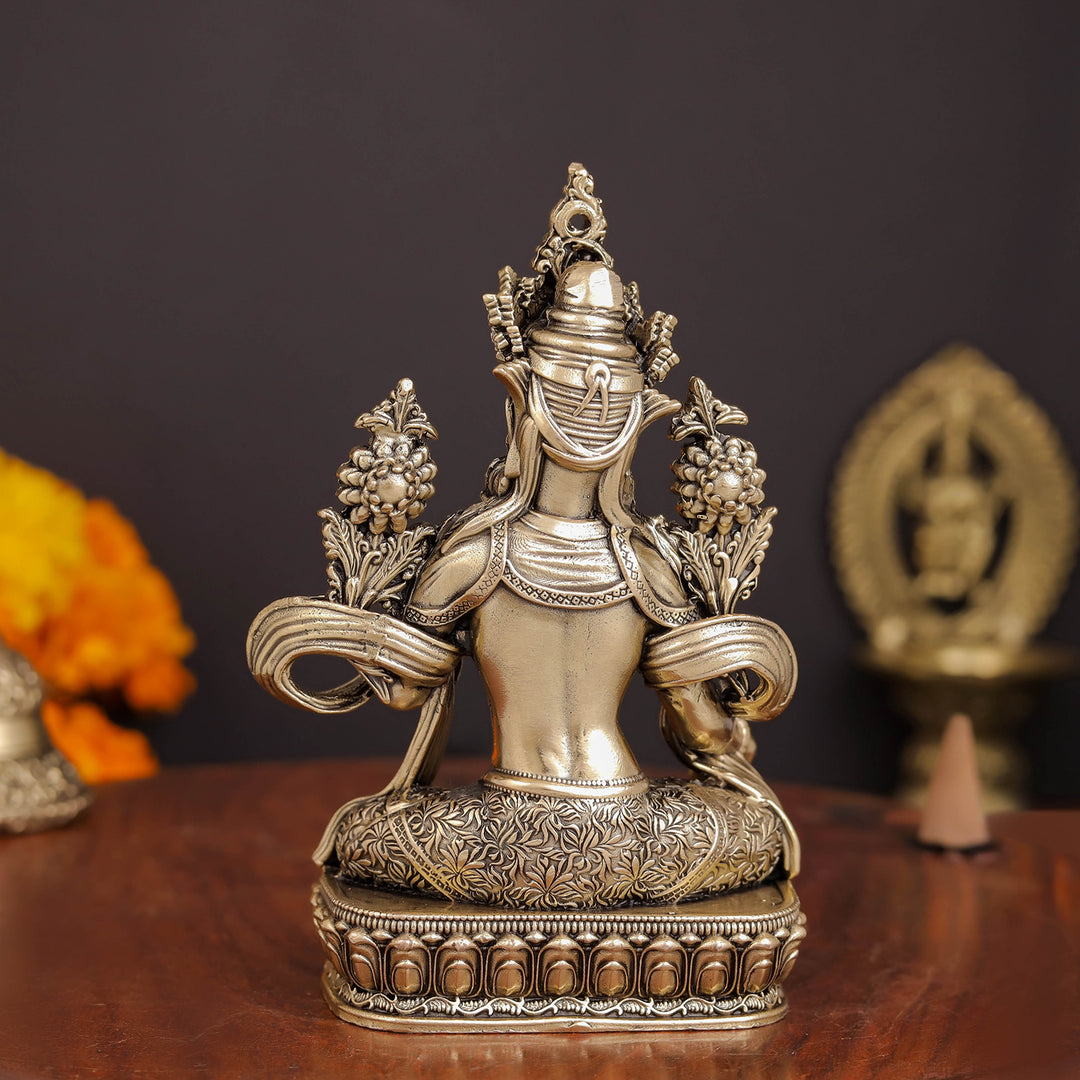Brass Superfine Buddhist Goddess Green Tara Statue 4.5 Inches