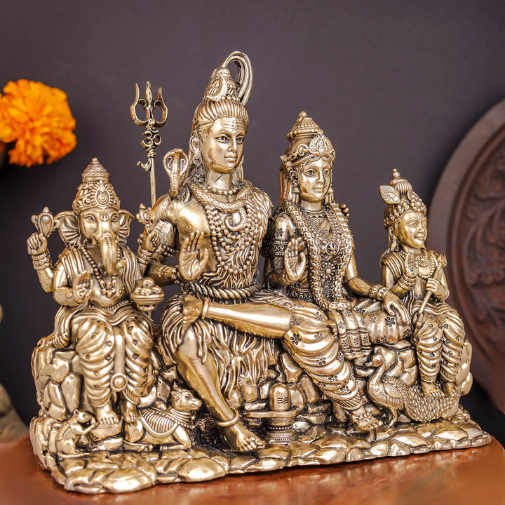 Brass Superfine Complete Shiv Parivar Idol For Home Temple Decor 7.5 Inch