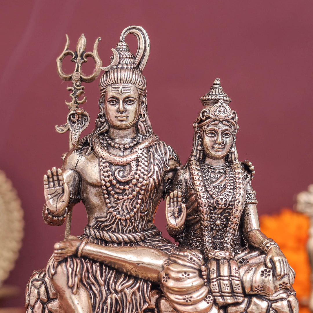 Brass Superfine Shiva Parvati Idol For Temple Decor 4 Inch