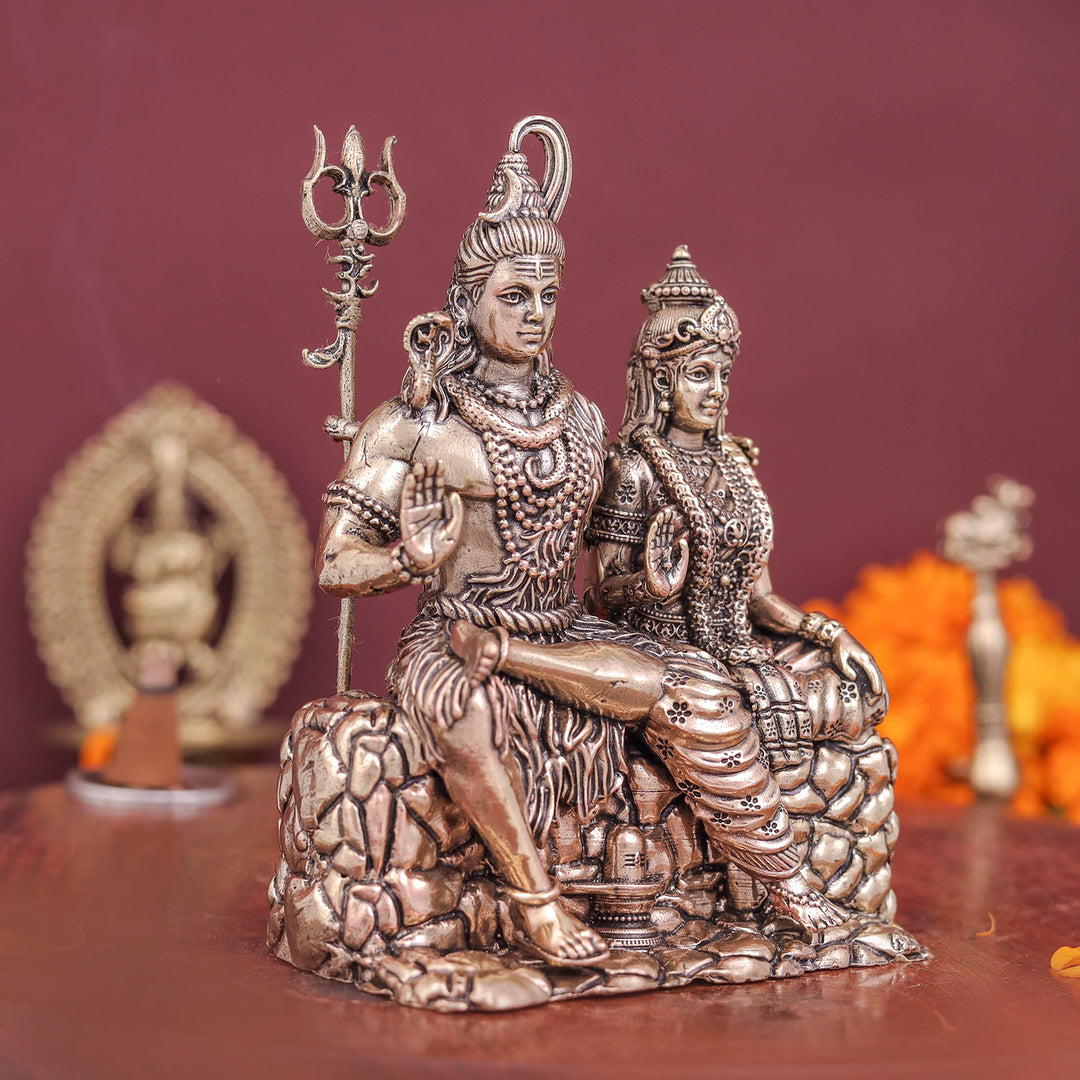 Brass Superfine Shiva Parvati Idol For Temple Decor 4 Inch