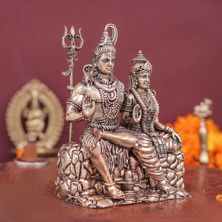 Brass Superfine Shiva Parvati Idol For Temple Decor 4 Inch