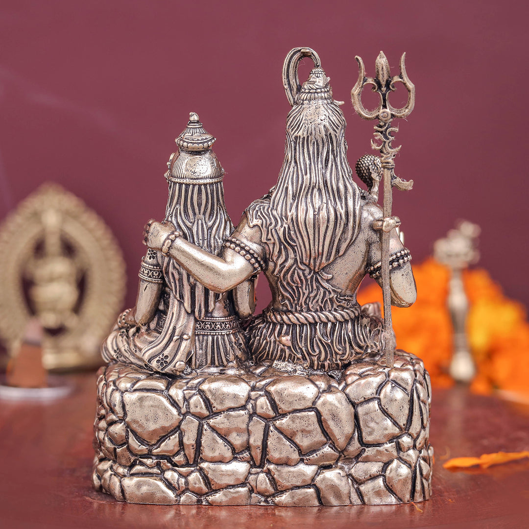 Brass Superfine Shiva Parvati Idol For Temple Decor 4 Inch