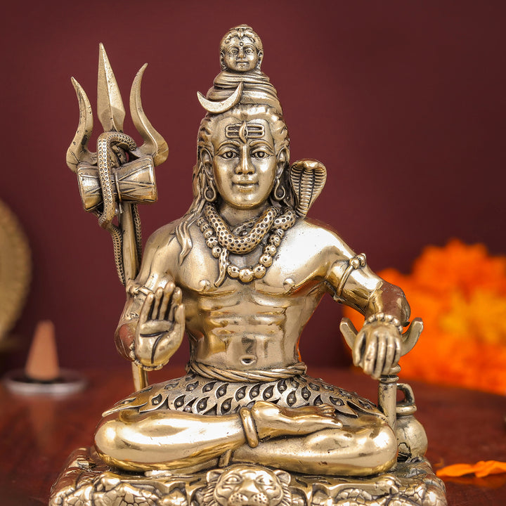 Brass Superfine Lord Shiva Aashirwaad Mudra Idol Intricately Crafted 4 inch
