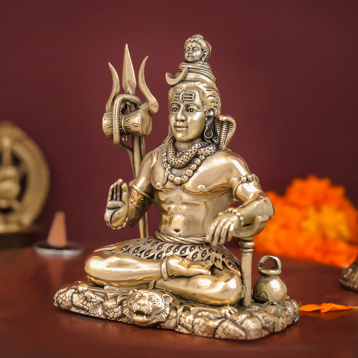 Brass Superfine Lord Shiva Aashirwaad Mudra Idol Intricately Crafted 4 inch