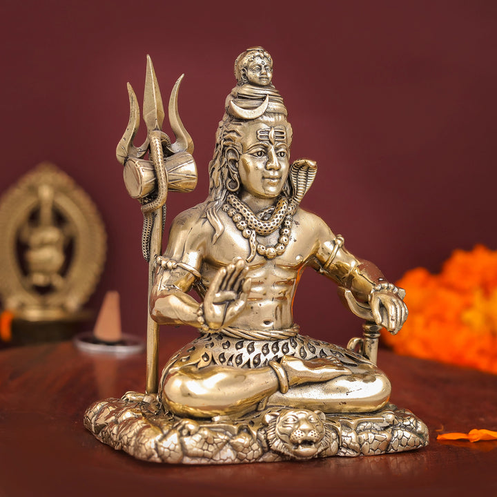 Brass Superfine Lord Shiva Aashirwaad Mudra Idol Intricately Crafted 4 inch