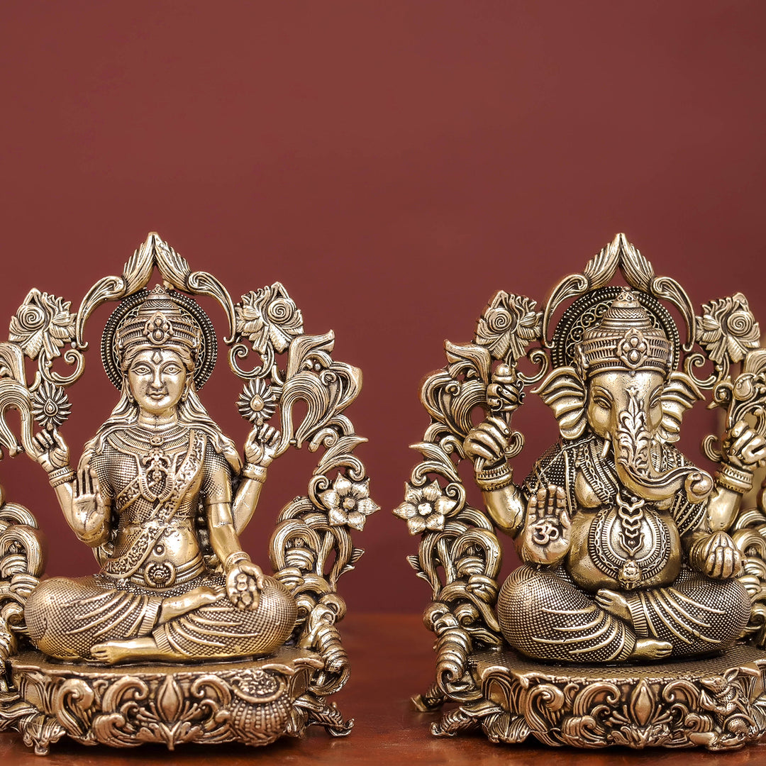 Brass Superfine Ganesha Lakshmi Idol For Home Temple Decor 4 Inch