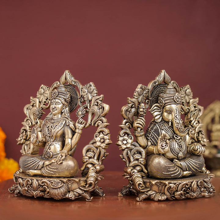 Brass Superfine Ganesha Lakshmi Idol For Home Temple Decor 4 Inch