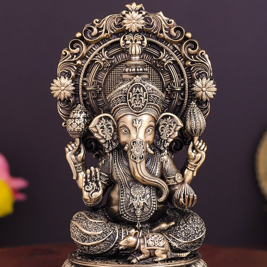 Brass Superfine Ganesha on Throne 5 Inch
