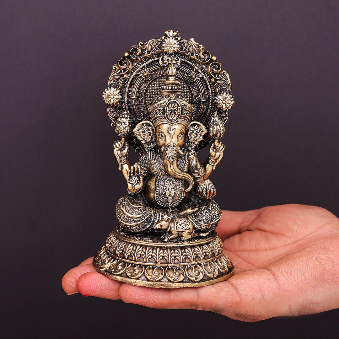 Brass Superfine Ganesha on Throne 5 Inch