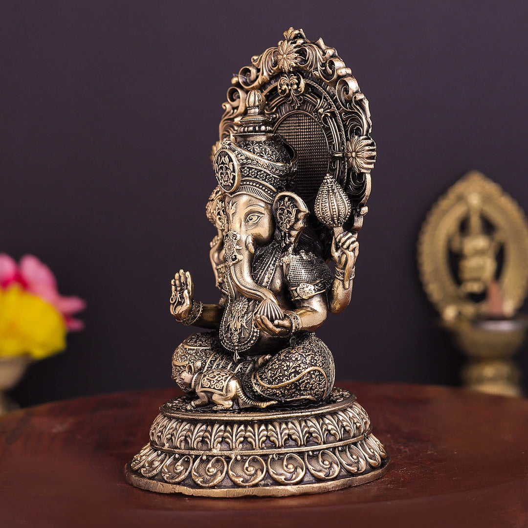 Brass Superfine Ganesha on Throne 5 Inch