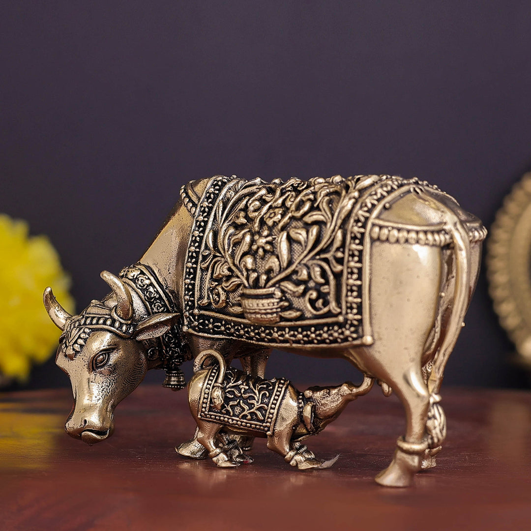 Brass Superfine Cow and Calf Statue 3.5 Inch