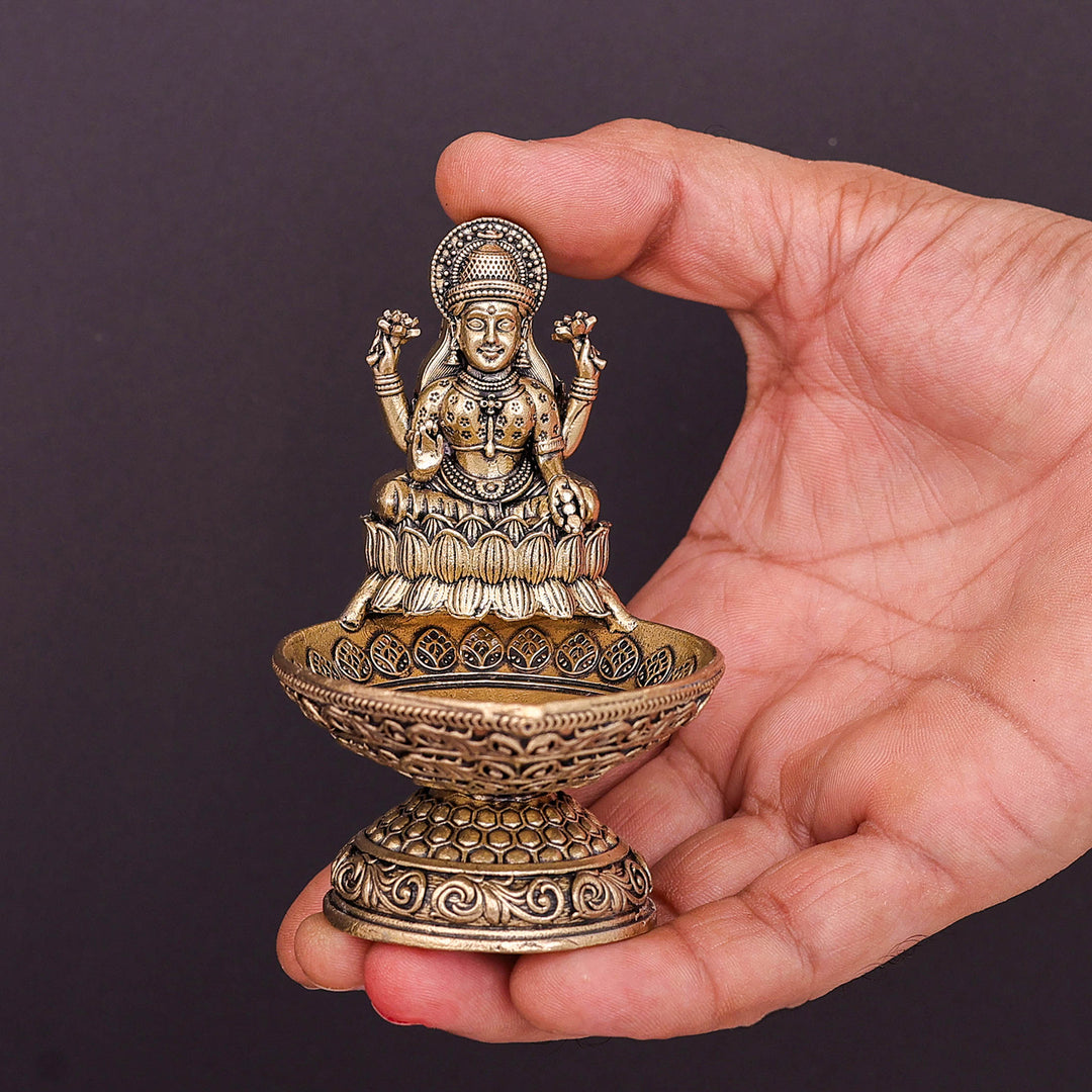 Brass Superfine Goddess Lakshmi Diya Lamp 3.5 Inch