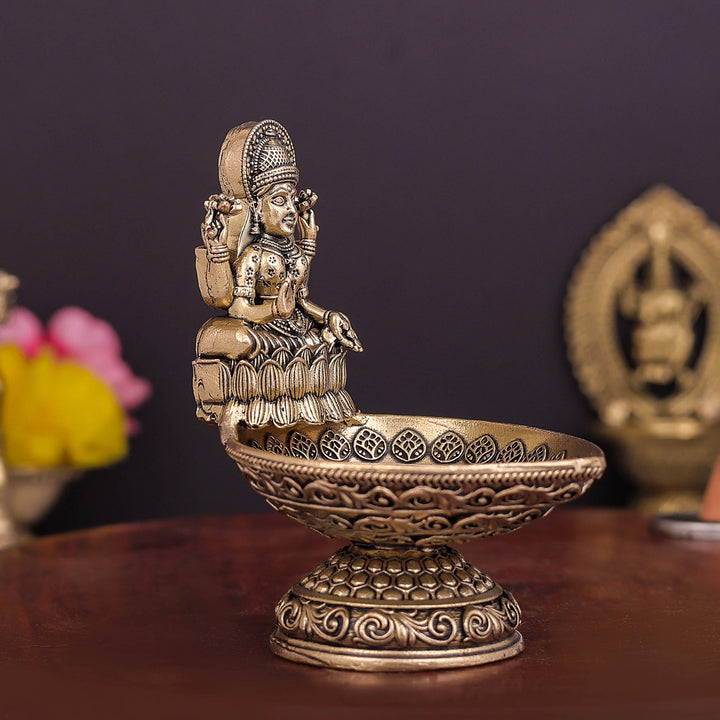 Brass Superfine Goddess Lakshmi Diya Lamp 3.5 Inch