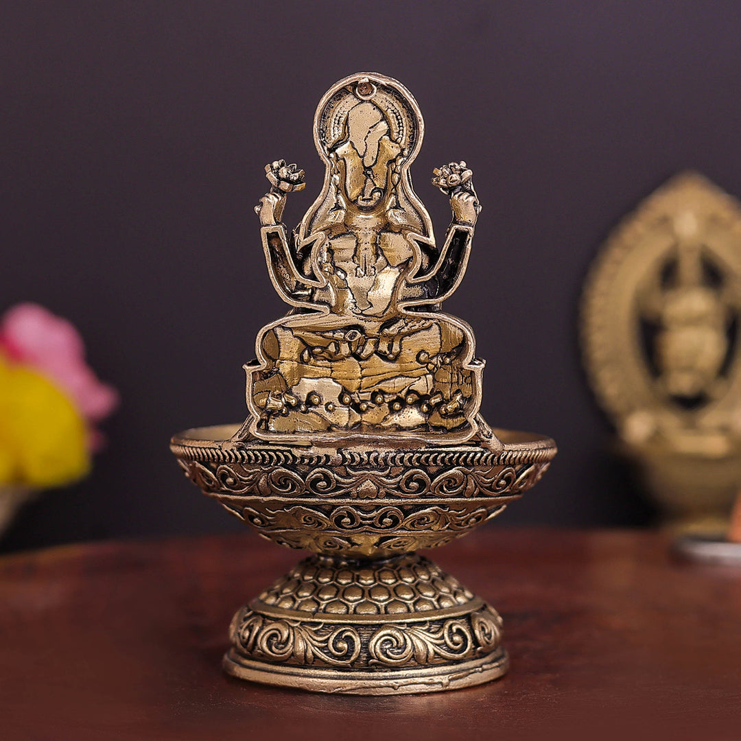 Brass Superfine Goddess Lakshmi Diya Lamp 3.5 Inch