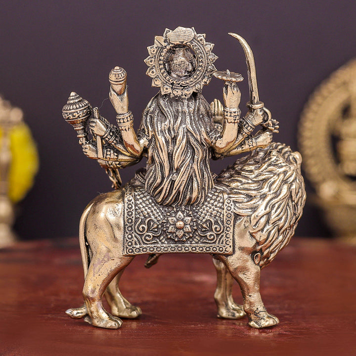 Brass Superfine Goddeess Durga Idol on Lion 3 Inch