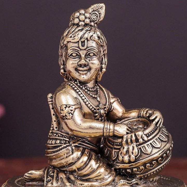 Brass Superfine Makhan Chor Bal Gopal Krishna Idol 3 Inch