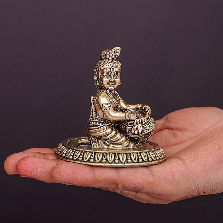 Brass Superfine Makhan Chor Bal Gopal Krishna Idol 3 Inch