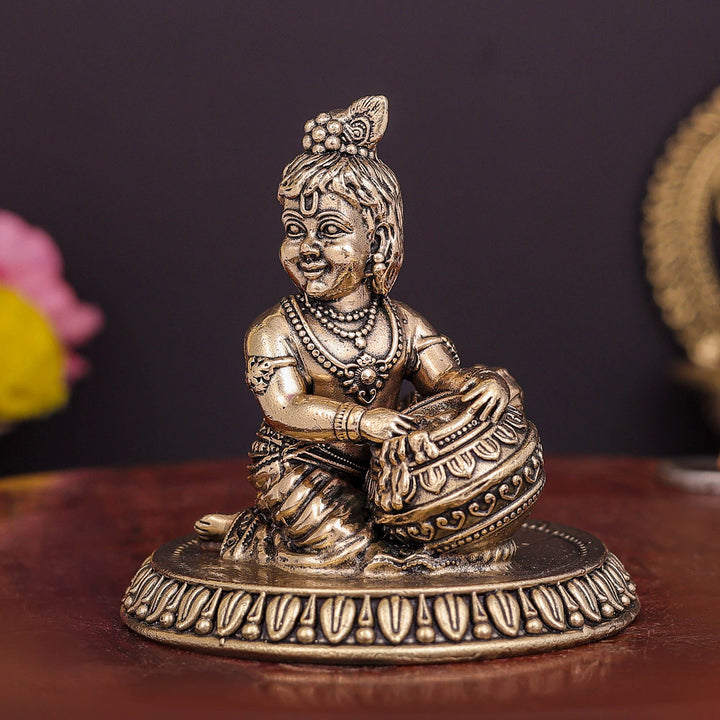 Brass Superfine Makhan Chor Bal Gopal Krishna Idol 3 Inch