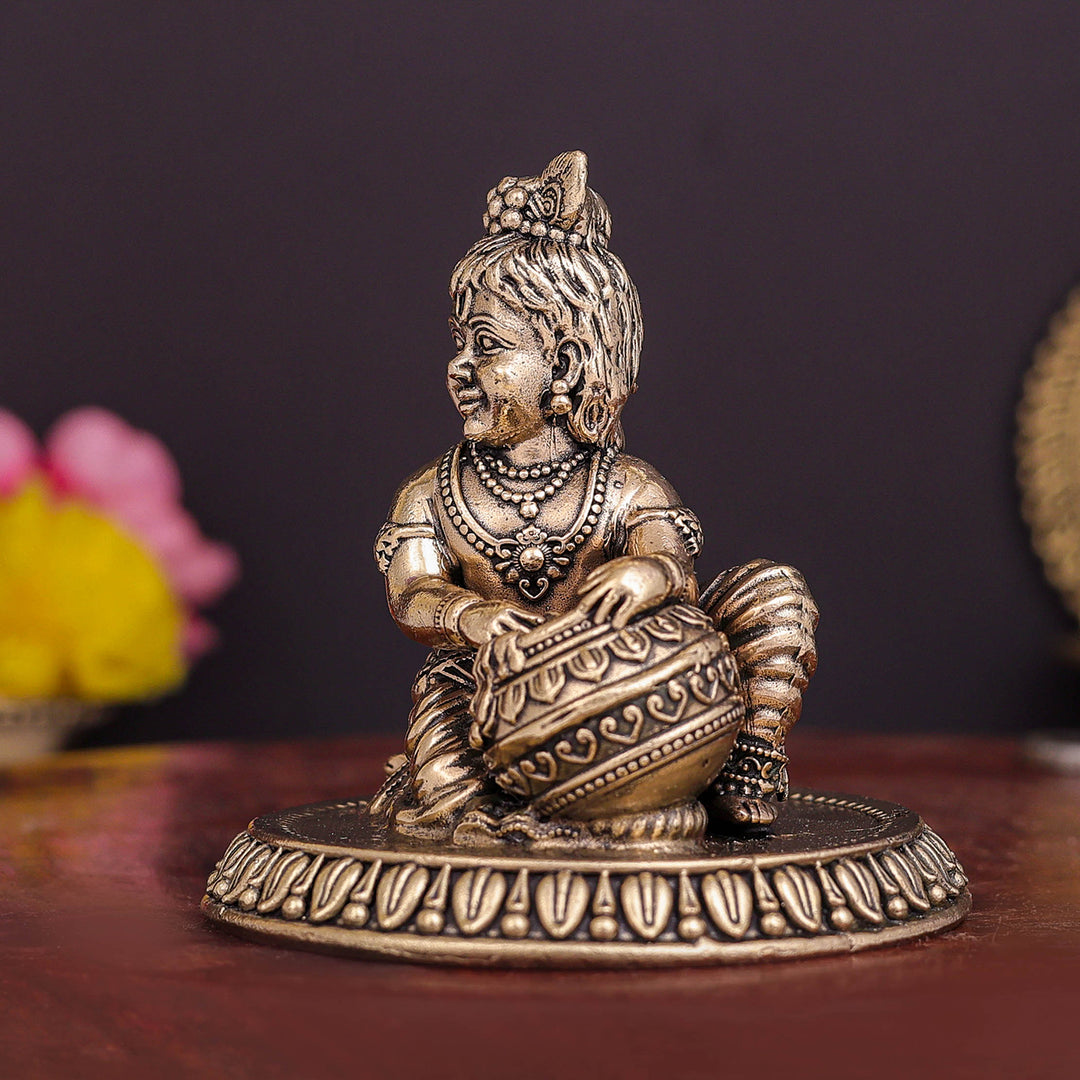 Brass Superfine Makhan Chor Bal Gopal Krishna Idol 3 Inch