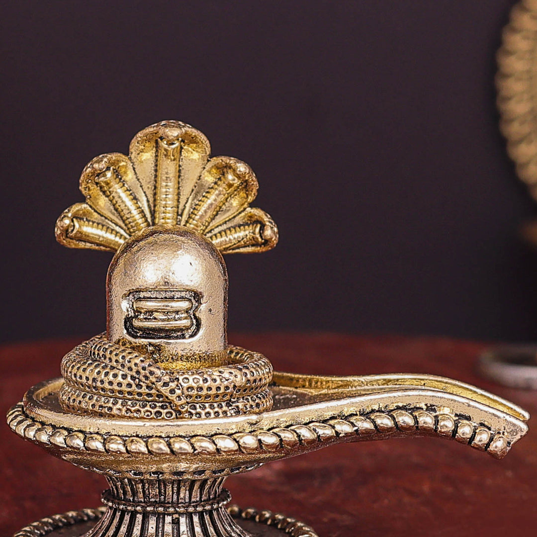 Brass Superfine Small Shivling Shiva Lingam Idol With Vasuki Naag 3 Inch