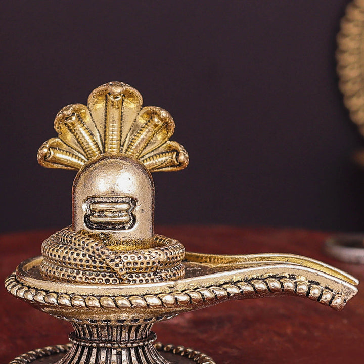 Brass Superfine Small Shivling Shiva Lingam Idol With Vasuki Naag 3 Inch