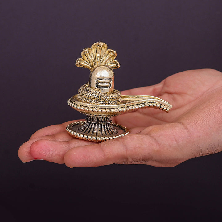 Brass Superfine Small Shivling Shiva Lingam Idol With Vasuki Naag 3 Inch