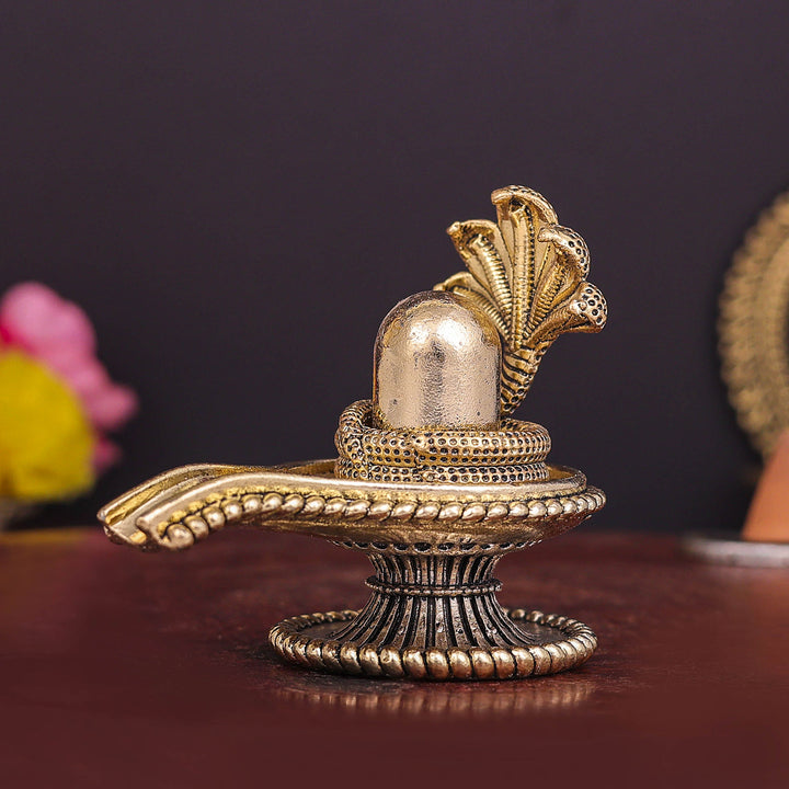 Brass Superfine Small Shivling Shiva Lingam Idol With Vasuki Naag 3 Inch