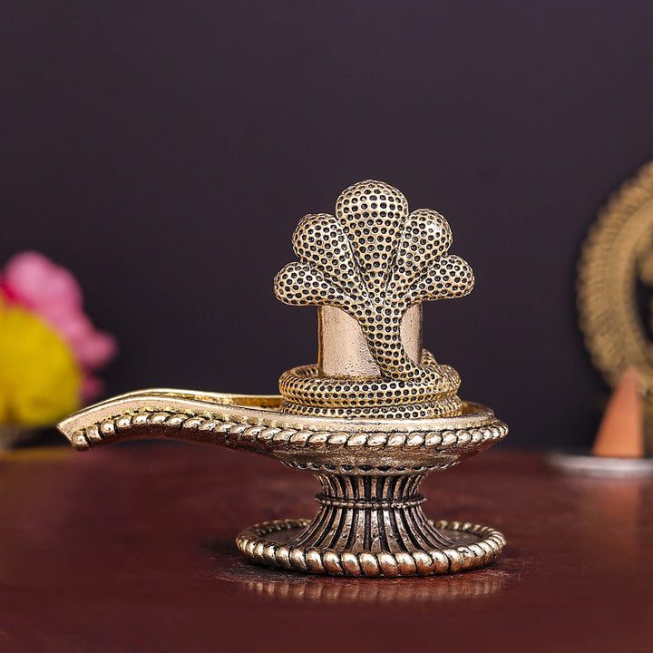 Brass Superfine Small Shivling Shiva Lingam Idol With Vasuki Naag 3 Inch
