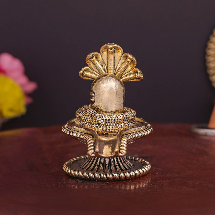 Brass Superfine Small Shivling Shiva Lingam Idol With Vasuki Naag 3 Inch