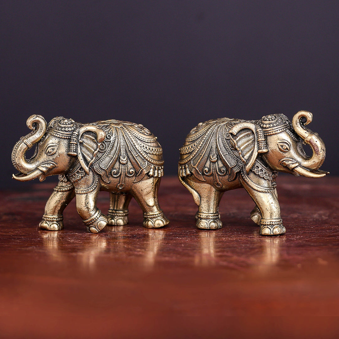 Brass Superfine Elephant Pair Miniature Showpieces 2 Inch