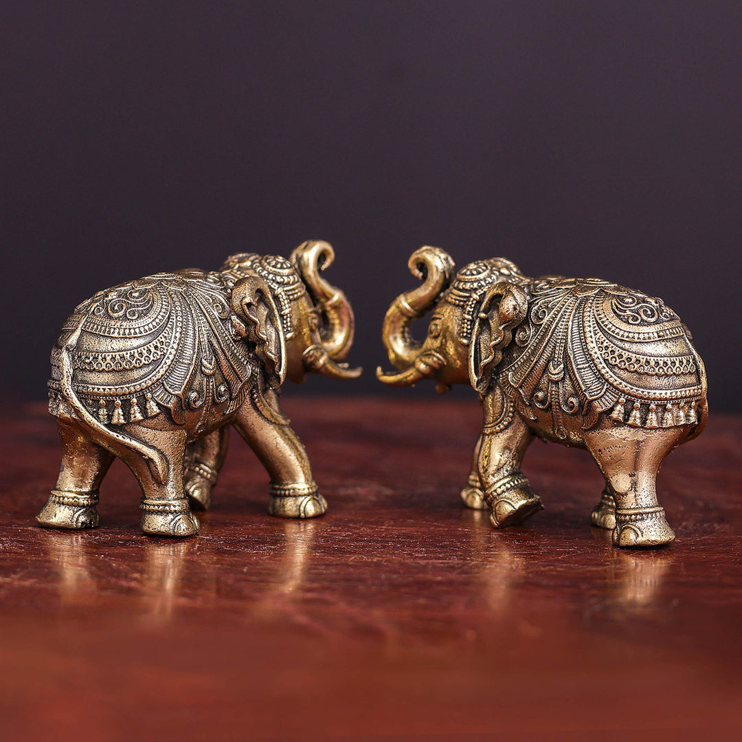 Brass Superfine Elephant Pair Miniature Showpieces 2 Inch