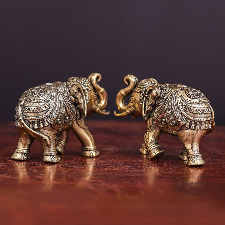 Brass Superfine Elephant Pair Miniature Showpieces 2 Inch
