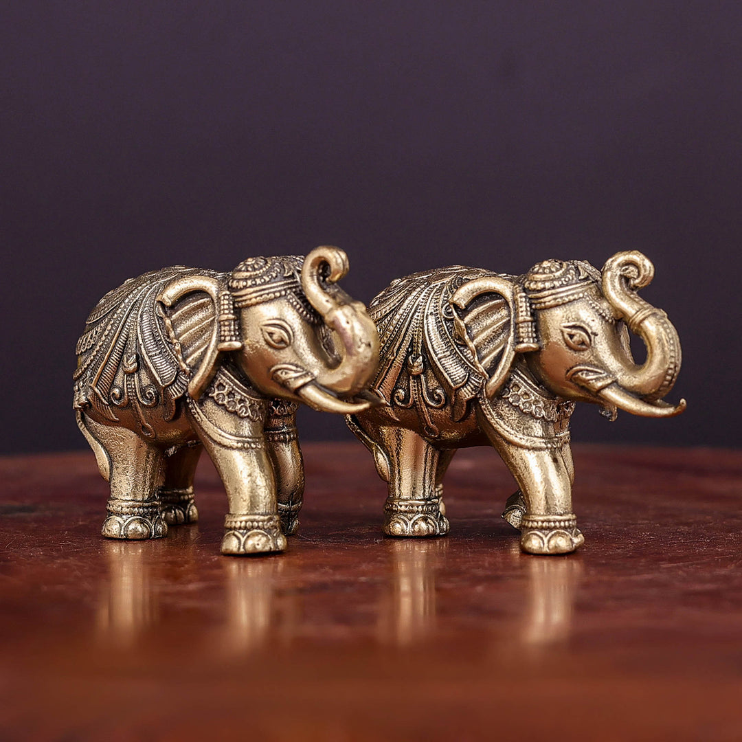 Brass Superfine Elephant Pair Miniature Showpieces 2 Inch