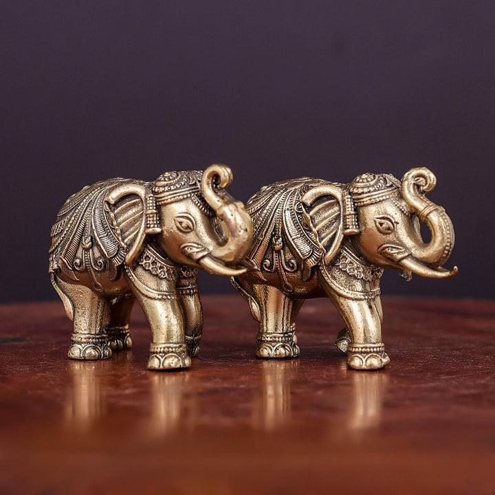 Brass Superfine Elephant Pair Miniature Showpieces 2 Inch