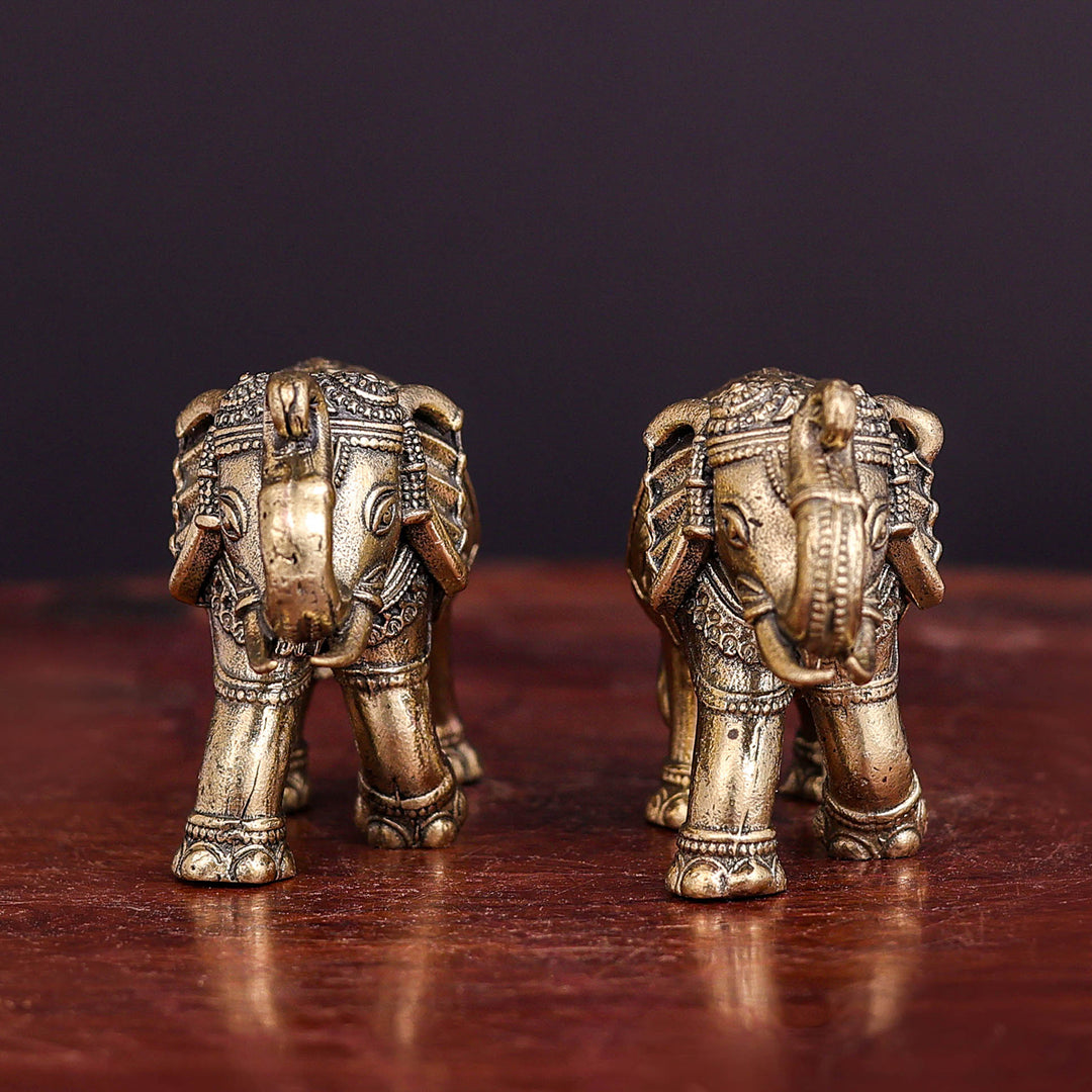 Brass Superfine Elephant Pair Miniature Showpieces 2 Inch