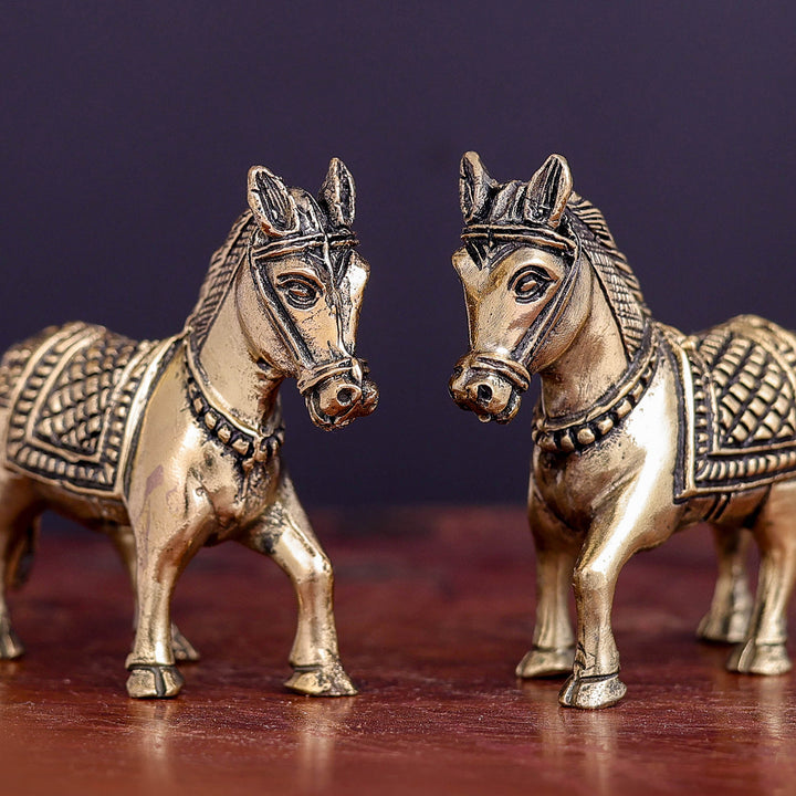 Brass Superfine Horse Pair Miniature Showpieces 2 Inch