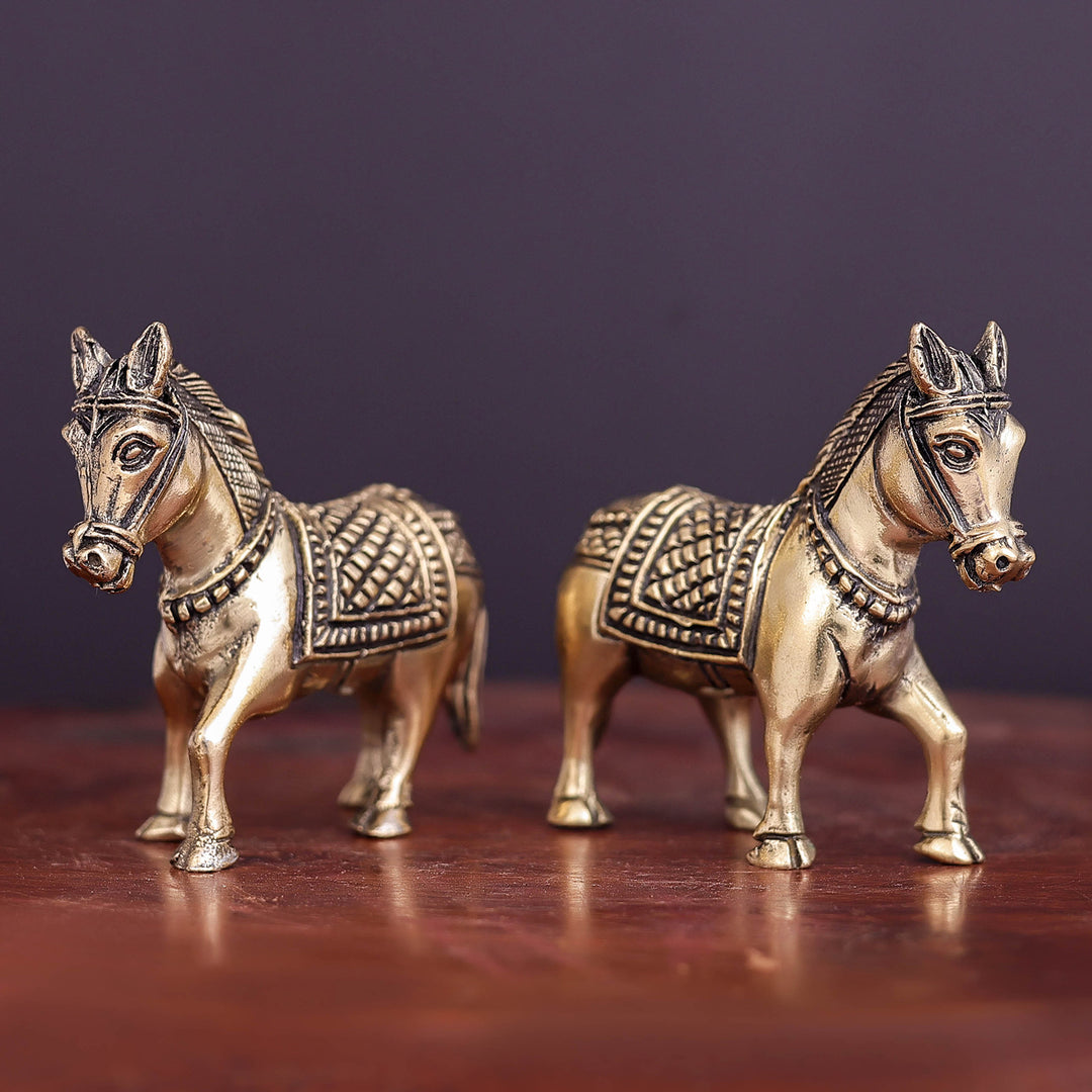 Brass Superfine Horse Pair Miniature Showpieces 2 Inch